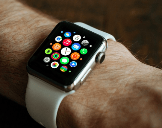 An Apple watch being worn.