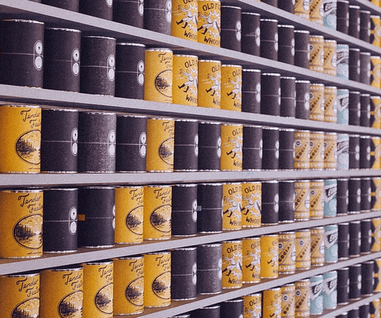 Store shelf with generic foods.