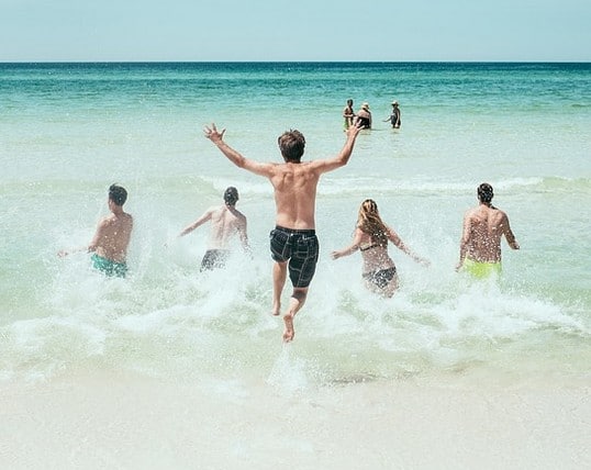 Enjoying a cheap beach vacation.