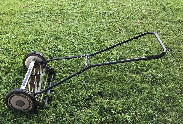 Lawn care equipment not in use.